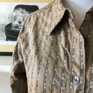 Isabella Bird Button Up Blouse w Patterned Stripes